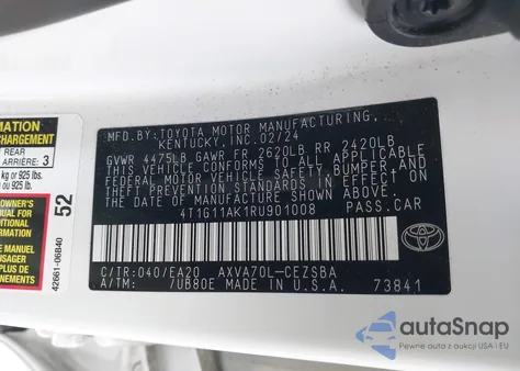 2024 Toyota Camry Se z USA, uszkodzony, nr VIN 4T1G11AK1RU901008